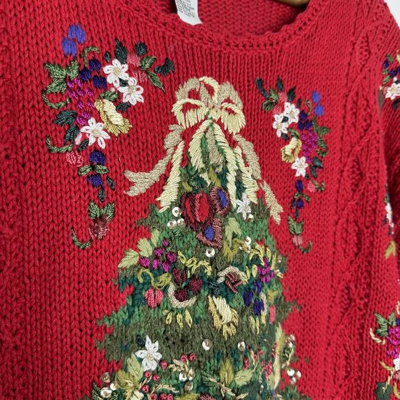 Vintage Heirloom Collectibles Sweater Womens Medium Red Ugly Christmas Tree 90s - Picture 3 of 10